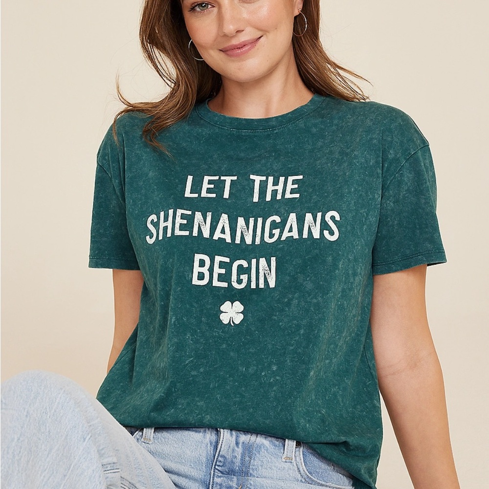Green Graphic Tee with White Text